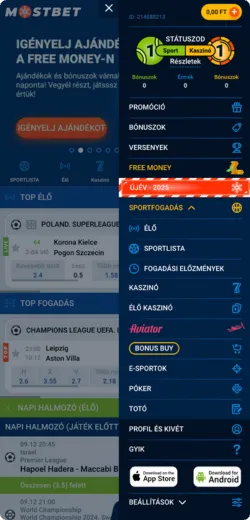 Mostbet Menü
